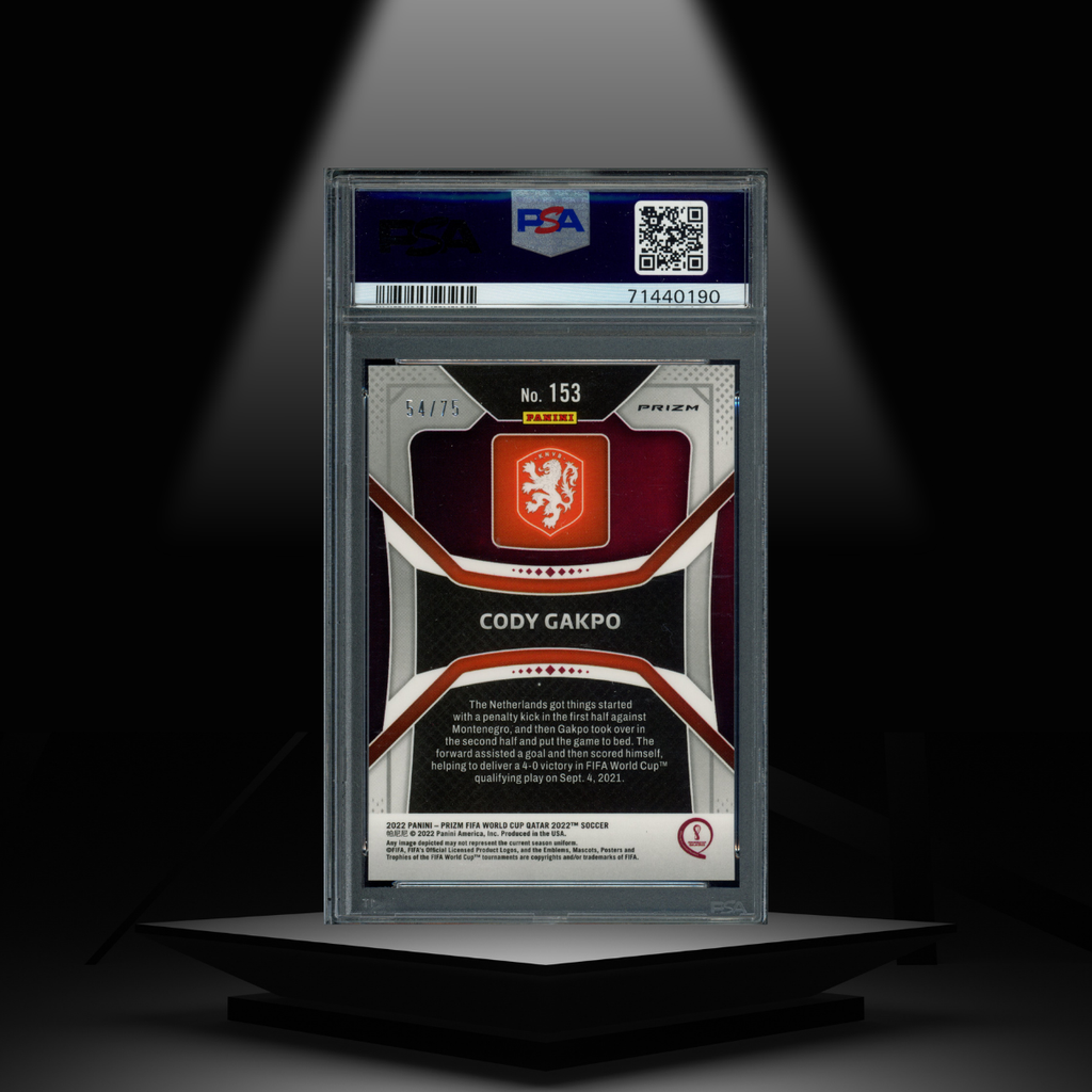 2022 PANINI PRIZM WORLD CUP QATAR CODY GAKPO #/75 PSA10 RC