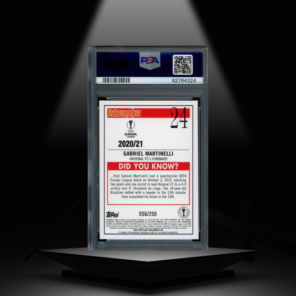 2020-21 TOPPS MERLIN GABRIEL MARTINELLI #/250 PSA10 RC