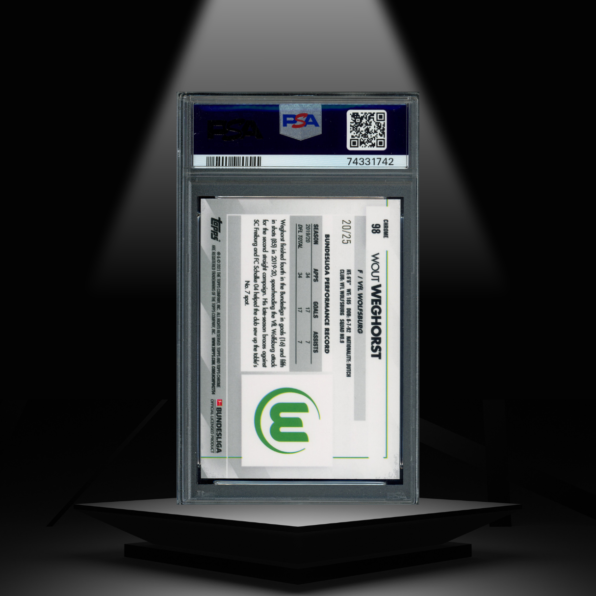 2020-21 TOPPS CHROME BUNDESLIGA WOUT WEGHORST #/25 PSA10