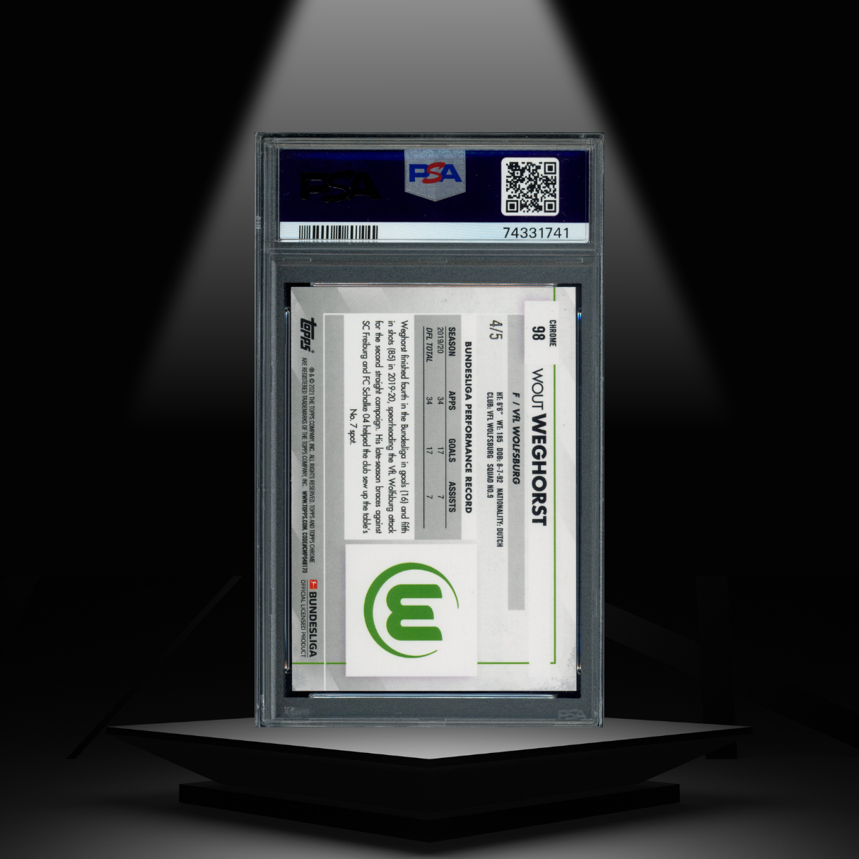 2020-21 TOPPS CHROME BUNDESLIGA WOUT WEGHORST #/5 PSA9