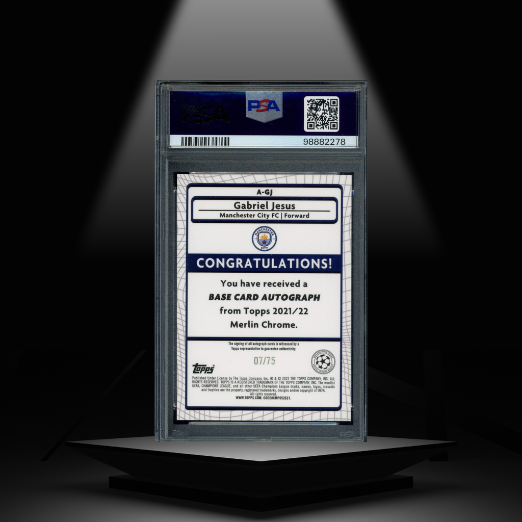 2021-22 TOPPS MERLIN GABRIEL JESUS #/75 PSA9 AUTOGRAPH PSA10