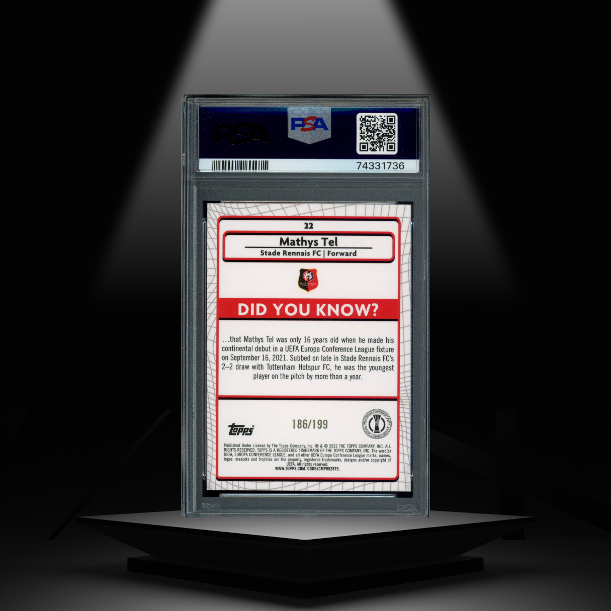2021-22 TOPPS MERLIN MATHYS TEL #/199 PSA9 RC