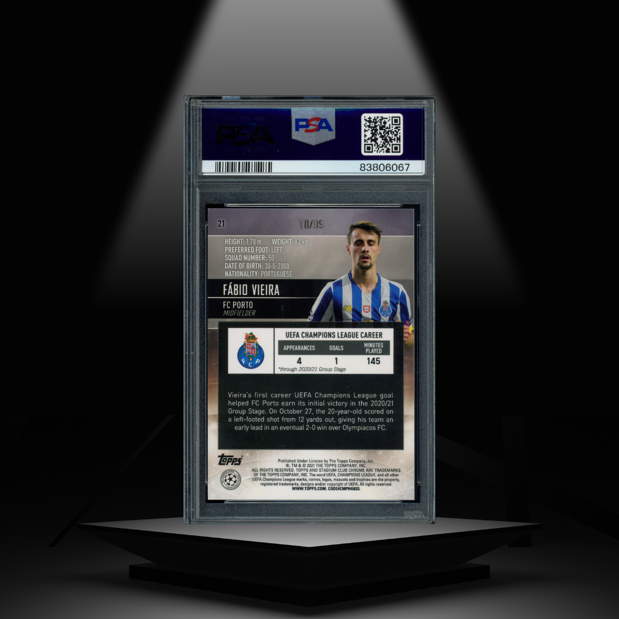 2020-21 TOPPS STADIUM CLUB CHROME FABIO VIEIRA #/99 PSA10 RC