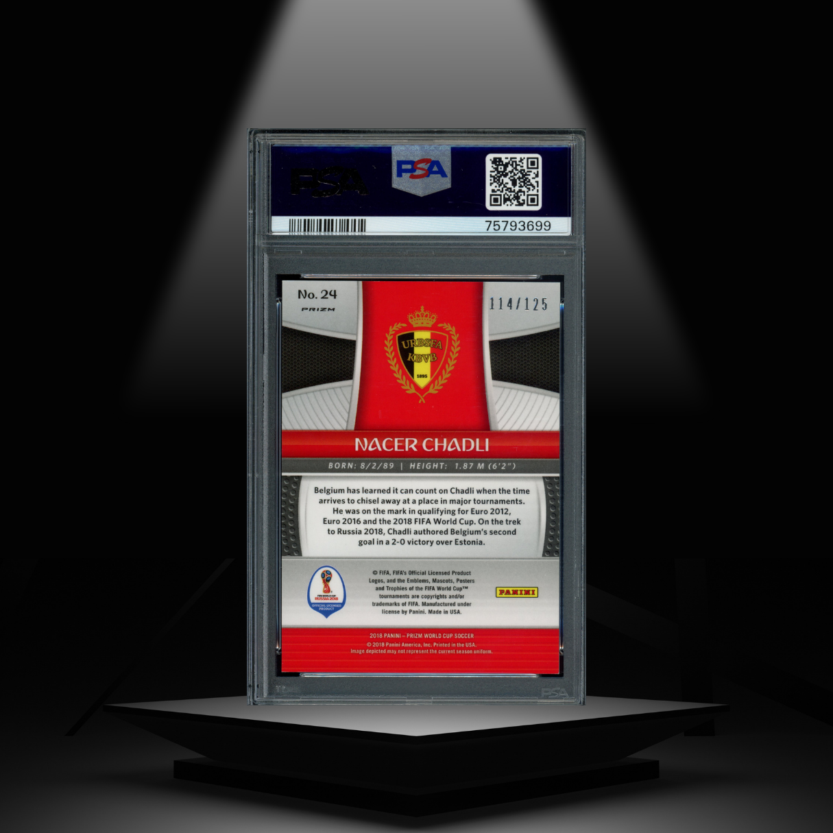 2018 PANINI PRIZM WORLD CUP NACER CHADLI #/125 PSA8